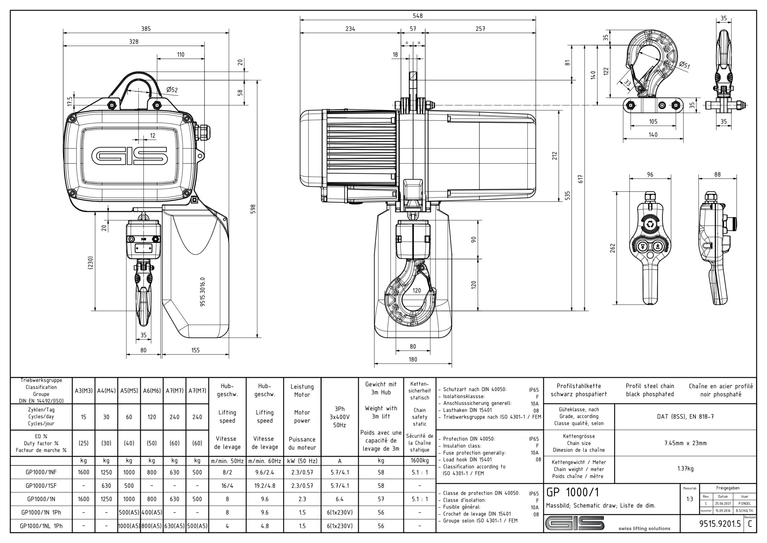 GIS GP1000 elektrische kettingtakel, detailaanzicht