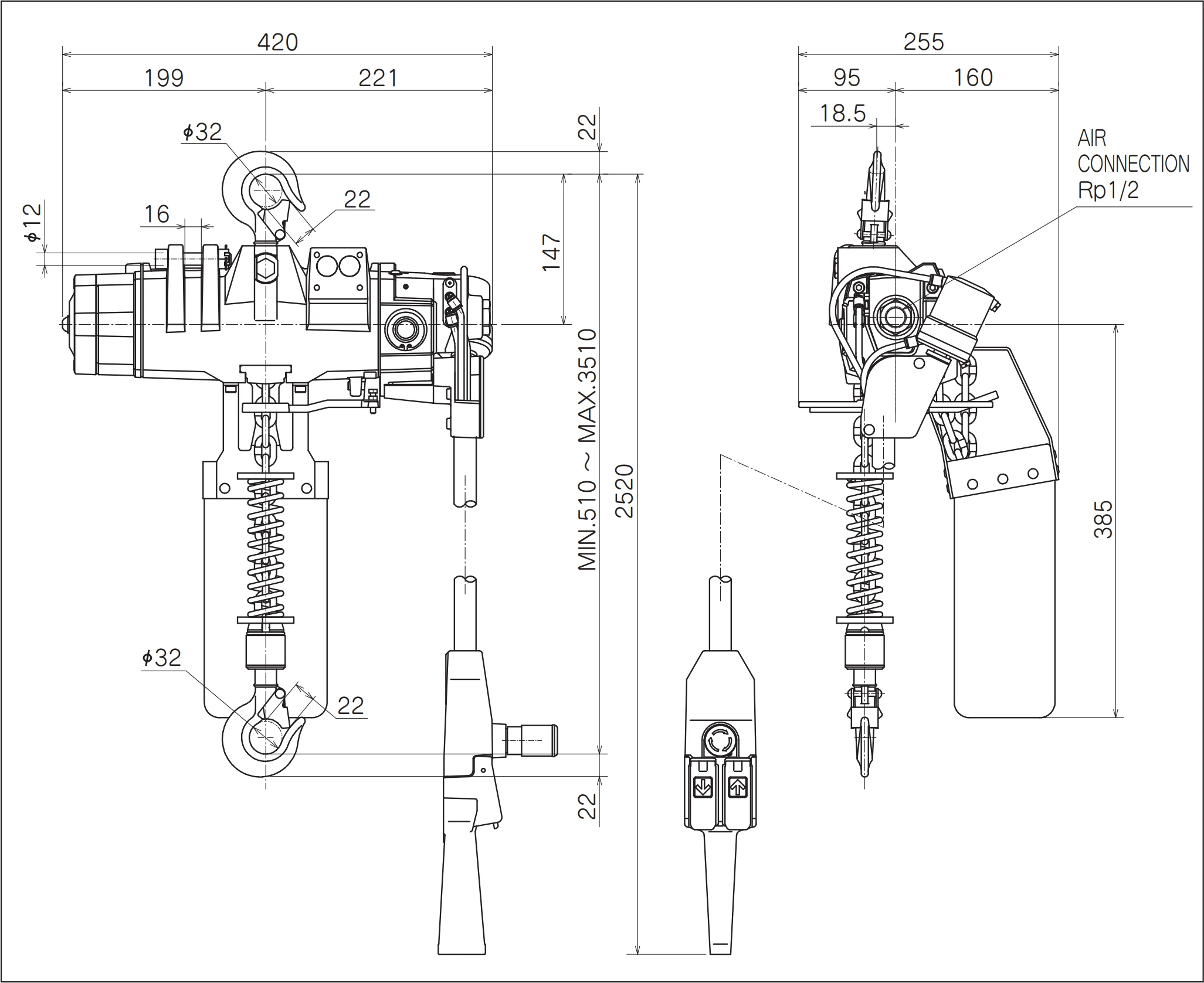 ENDO ATEX kettingtakel met 3 m lange lastketting
